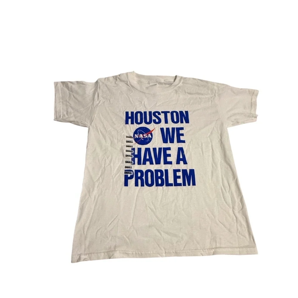 NASA Houston We Have A Problem Youth Small White Graphic T-Shirt‎ NEW